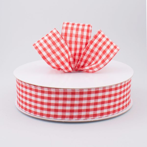 1.5  Gingham Check Wired Ribbon: Red & White (50 Yards) Supply