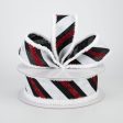 1.5  Chenille Edge Diagonal Glitter Stripe Ribbon: Black, Red, White (10 Yards) Online now