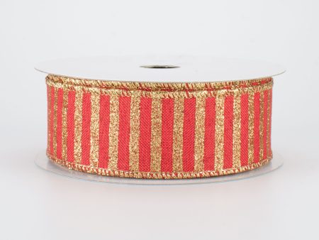 1.5  Glitter Stripe Canvas Ribbon: Red & Gold (10 Yards) Online now