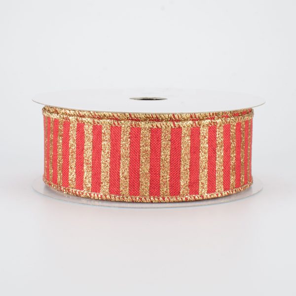 1.5  Glitter Stripe Canvas Ribbon: Red & Gold (10 Yards) Online now