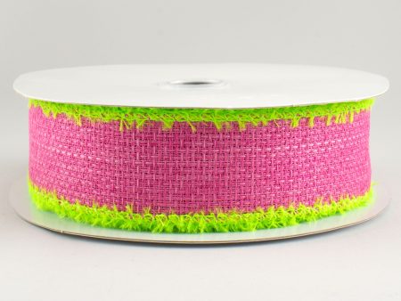 1.5  Chenille Edge Ribbon: Fuchsia & Fresh Green (10 Yards) For Cheap