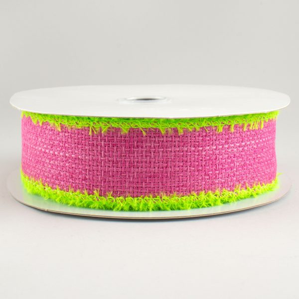 1.5  Chenille Edge Ribbon: Fuchsia & Fresh Green (10 Yards) For Cheap