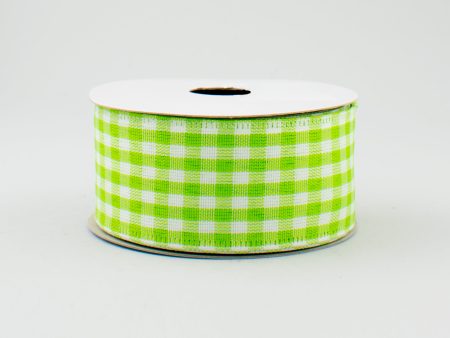 1.5  Gingham Check Wired Ribbon: Fresh Green & White (10 Yards) Supply