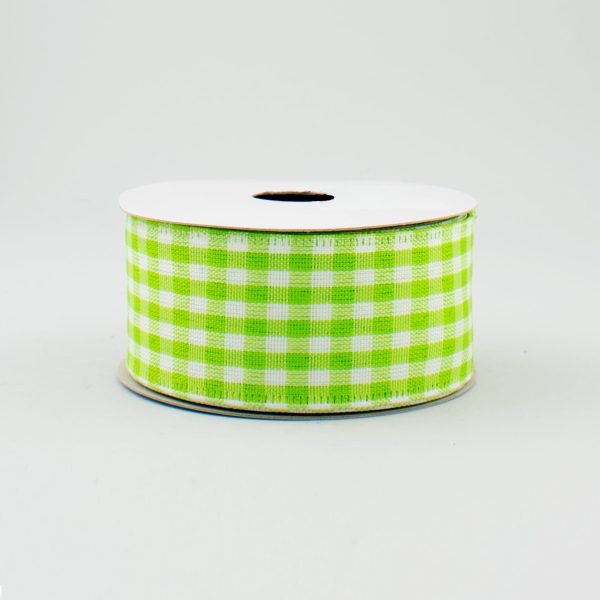 1.5  Gingham Check Wired Ribbon: Fresh Green & White (10 Yards) Supply