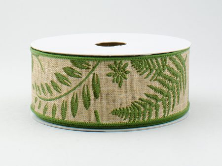 1.5  Embroidered Greenery Ribbon: Beige & Green (10 Yards) Online Hot Sale