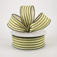 1.5  Canvas Cabana Stripes Ribbon: Ivory & Kiwi Green (10 Yards) Online