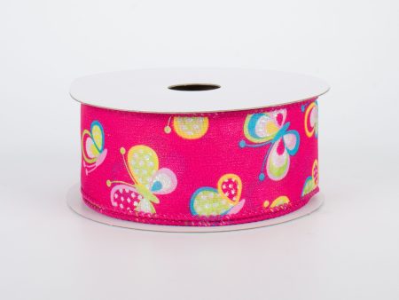 1.5  Glitter Butterfly Ribbon: Hot Pink (10 Yards) Cheap