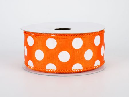 1.5  Big Polka Dot Ribbon: Orange & White (10 Yards) For Cheap