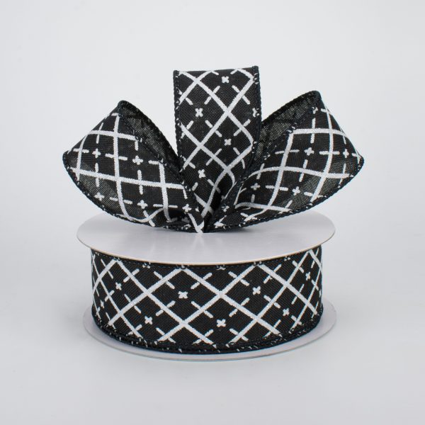 1.5  Glittered Argyle Ribbon: Black & White (10 Yards) For Discount