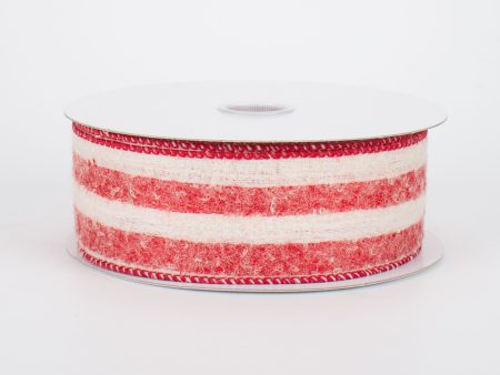 1.5  Fuzzy Pajama Stripe Ribbon: Red & White (10 Yards) For Sale