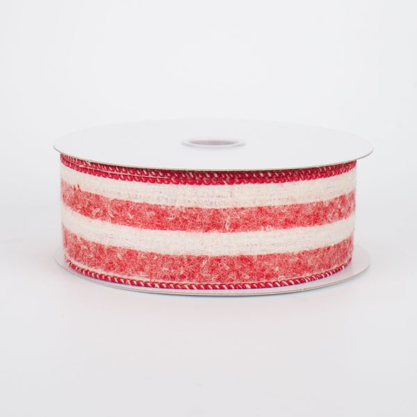 1.5  Fuzzy Pajama Stripe Ribbon: Red & White (10 Yards) For Sale