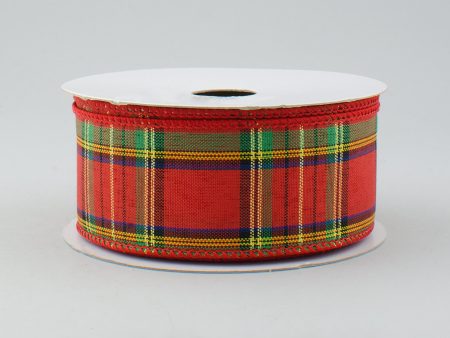 1.5  Christmas Metallic Plaid Ribbon: Red, Green, Blue, Gold (10 Yards) Discount