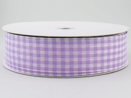 1.5  Gingham Check Wired Ribbon: Lavender & White (50 Yards) For Sale