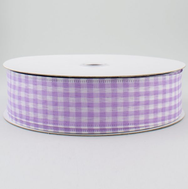 1.5  Gingham Check Wired Ribbon: Lavender & White (50 Yards) For Sale