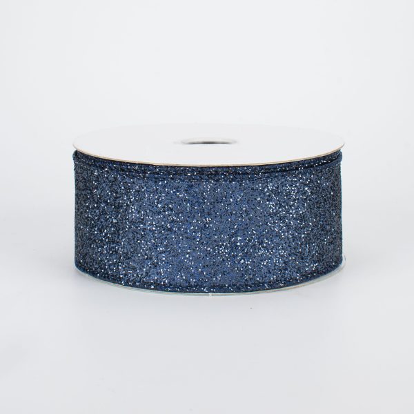 1.5  Glitter On Metallic Ribbon: Navy Blue (10 Yards) Cheap