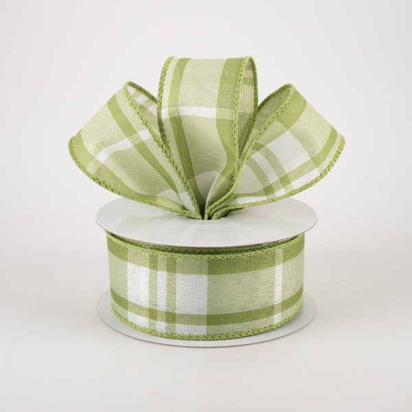 1.5  Eday Plaid Ribbon: Sage Green & White (10 Yards) For Discount