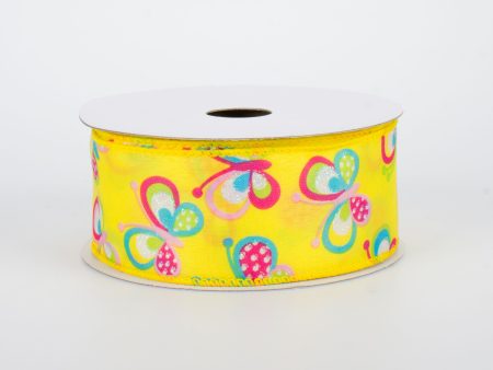 1.5  Glitter Butterfly Ribbon: Yellow (10 Yards) Fashion