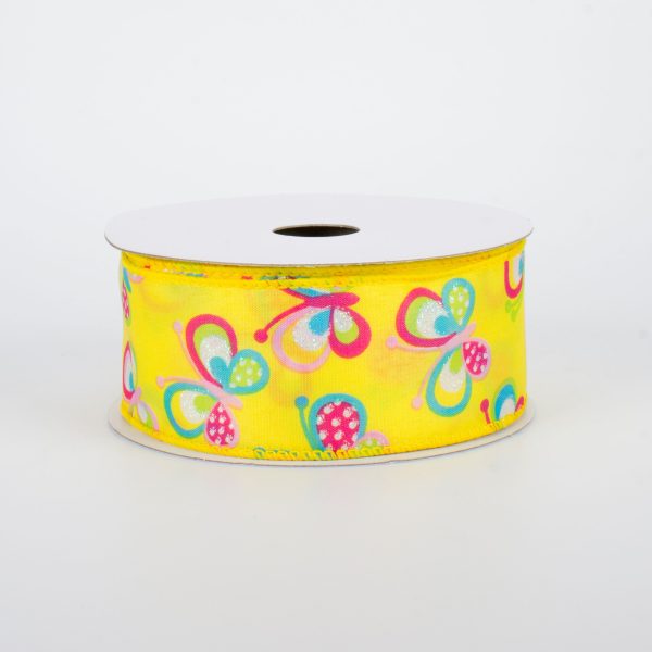 1.5  Glitter Butterfly Ribbon: Yellow (10 Yards) Fashion