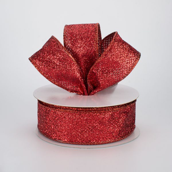 1.5  Glitter On Metallic Ribbon: Red (10 Yards) Online Hot Sale