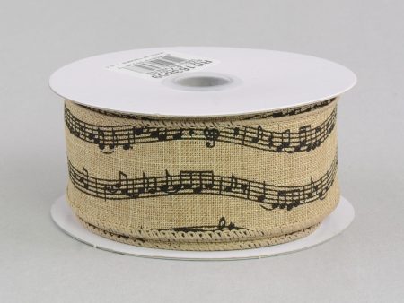 1.5  Canvas Small Music Note Ribbon: Tan & Black (10 Yards) Supply