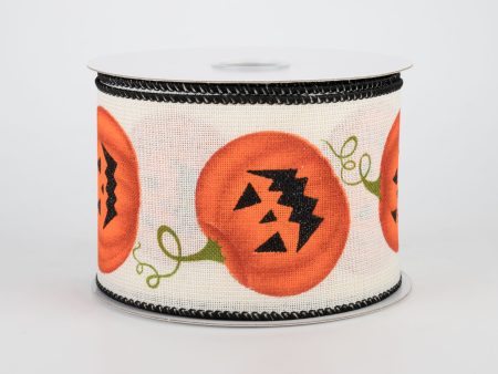 2.5  Jack-O-Lantern Glitter Ribbon: Ivory (10 Yards) Online Hot Sale