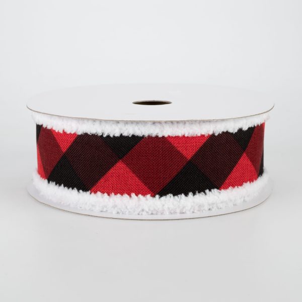 1.5  Chenille Edge Bold Check Ribbon: Red & Black (10 Yards) Online Sale