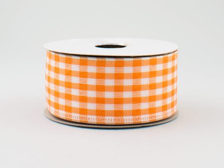 1.5  Gingham Check Wired Ribbon: Orange & White (10 Yards) For Cheap