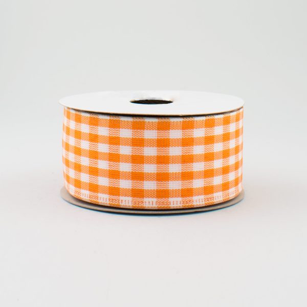 1.5  Gingham Check Wired Ribbon: Orange & White (10 Yards) For Cheap