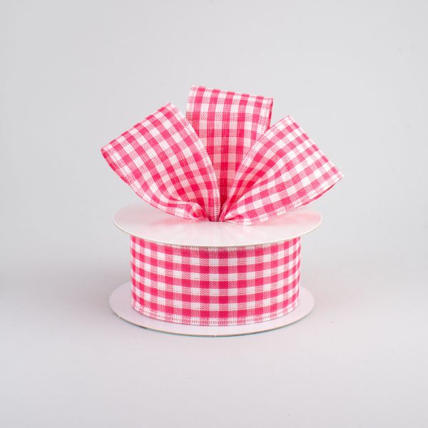 1.5  Gingham Check Wired Ribbon: Dark Pink & White (10 Yards) on Sale