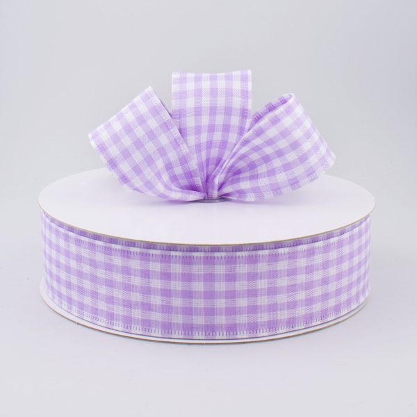 1.5  Gingham Check Wired Ribbon: Lavender & White (50 Yards) For Sale