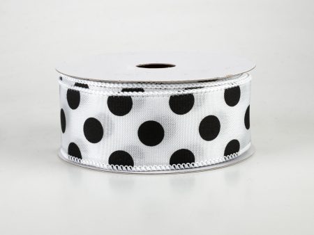 1.5  Big Polka Dot Ribbon: White & Black (10 Yards) Cheap