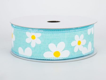 1.5  Daisy Print Ribbon: Robins Egg Blue (10 Yards) Online now