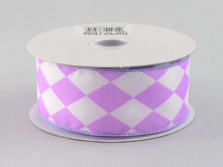 1.5  Harlequin Diamond Ribbon: Lavender & White (10 Yards) For Cheap