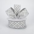 1.5  Glittered Argyle Ribbon: Light Grey & White (10 Yards) For Sale