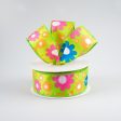 1.5  Bright Flowers Ribbon: Lime Green (10 Yards) For Sale