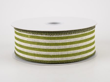 1.5  Canvas Cabana Stripes Ribbon: Ivory & Kiwi Green (10 Yards) Online