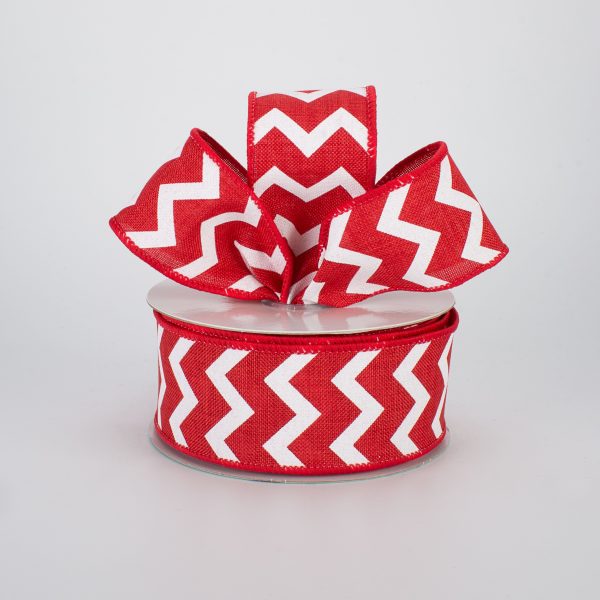 1.5  Canvas Chevron Ribbon: Red & White (10 yards) For Sale