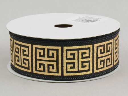 1.5  Greek Key Canvas Ribbon: Black & Metallic Gold (10 Yards) For Cheap