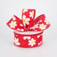 1.5  Daisy Print Ribbon: Red (10 Yards) on Sale