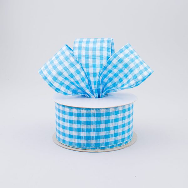 1.5  Gingham Check Wired Ribbon: Turquoise Blue & White (10 Yards) Cheap