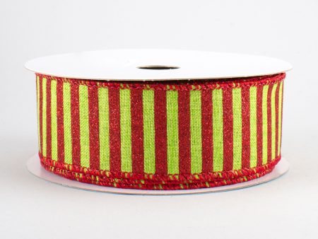 1.5  Glitter Stripe Canvas Ribbon: Lime & Red (10 Yards) Online now