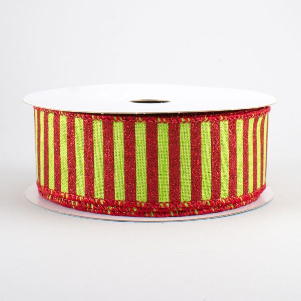 1.5  Glitter Stripe Canvas Ribbon: Lime & Red (10 Yards) Online now