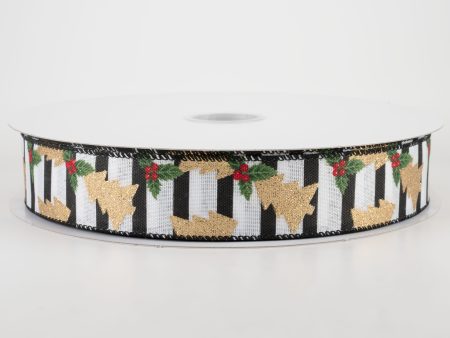 1.5  Gold Glitter Christmas Tree On Stripe Ribbon (50 Yards) Online