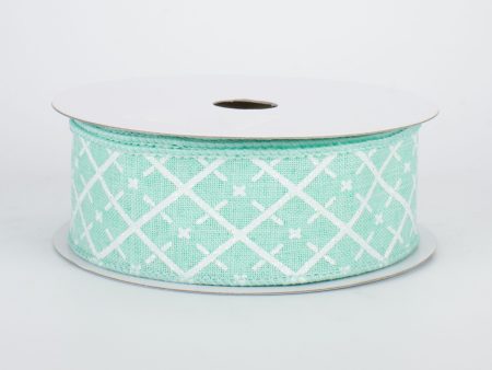 1.5  Glittered Argyle Ribbon: Mint & White (10 Yards) For Sale