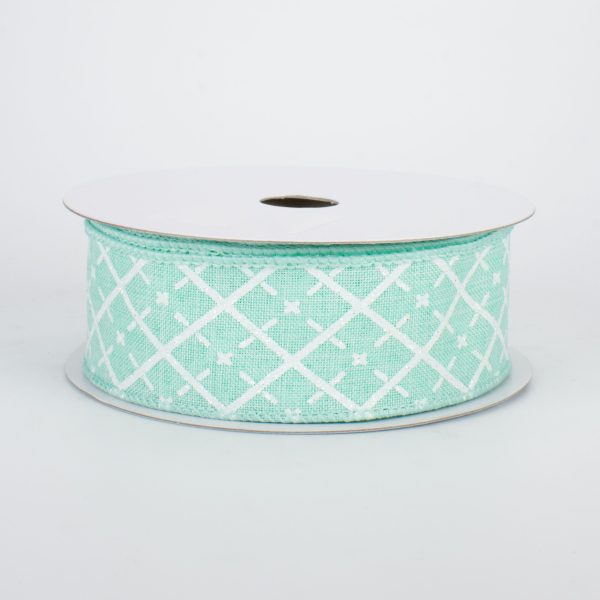 1.5  Glittered Argyle Ribbon: Mint & White (10 Yards) For Sale