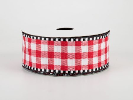 1.5  Gingham Check Dashed Edge Ribbon: Red & White (10 Yards) Online