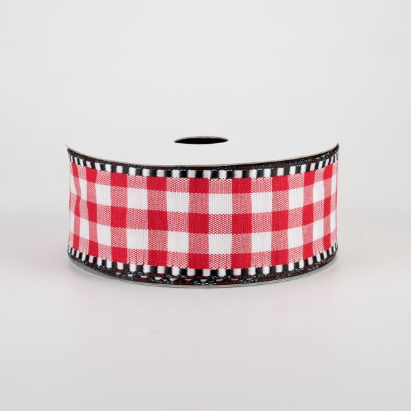 1.5  Gingham Check Dashed Edge Ribbon: Red & White (10 Yards) Online