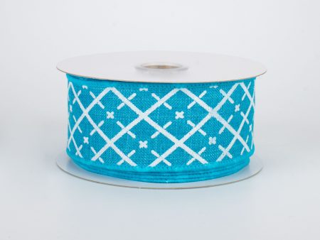 1.5  Glittered Argyle Ribbon: Turquoise & White (10 Yards) For Cheap