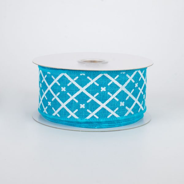 1.5  Glittered Argyle Ribbon: Turquoise & White (10 Yards) For Cheap