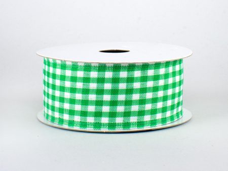 1.5  Gingham Check Wired Ribbon: Emerald Green & White (10 Yards) Fashion